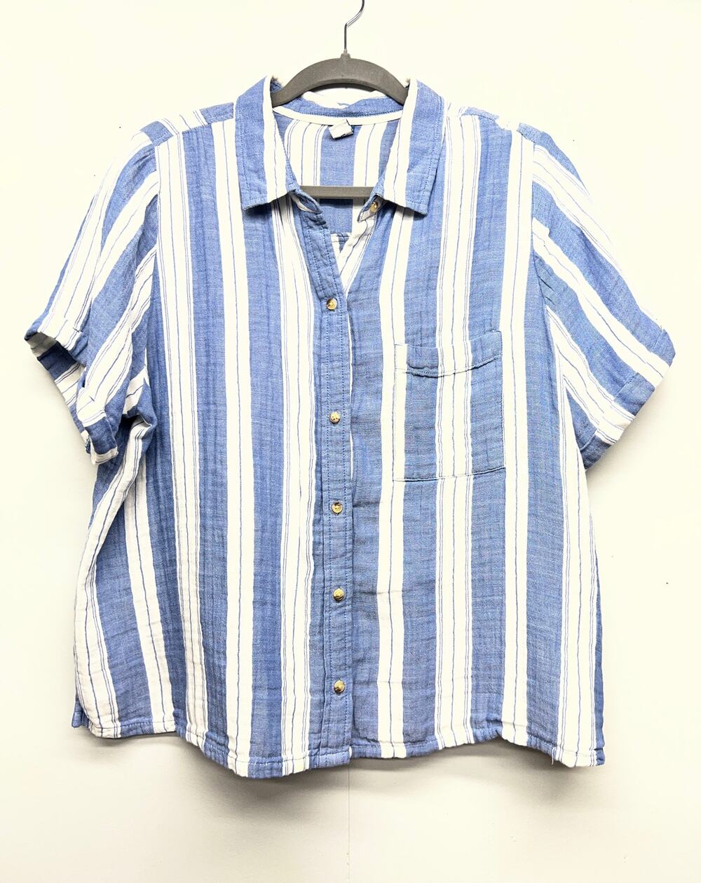 Old Navy Striped Gauzy Shirt Womens L Tall Boxy Relaxed Breathable 100% Cotton